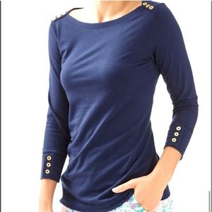 Lilly Pulitzer Navy Blue Top with Gold Button Accents